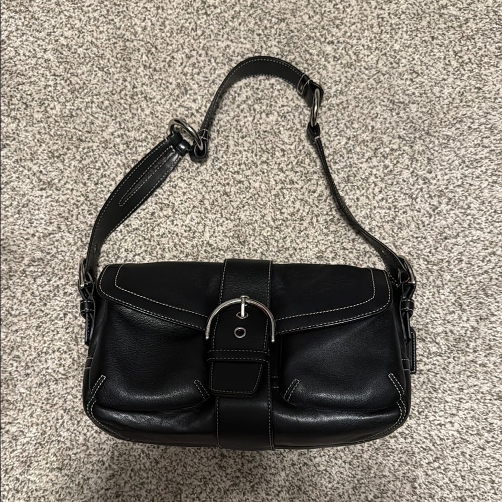 Coach soho double pocket Black Leather Shoulder Bag